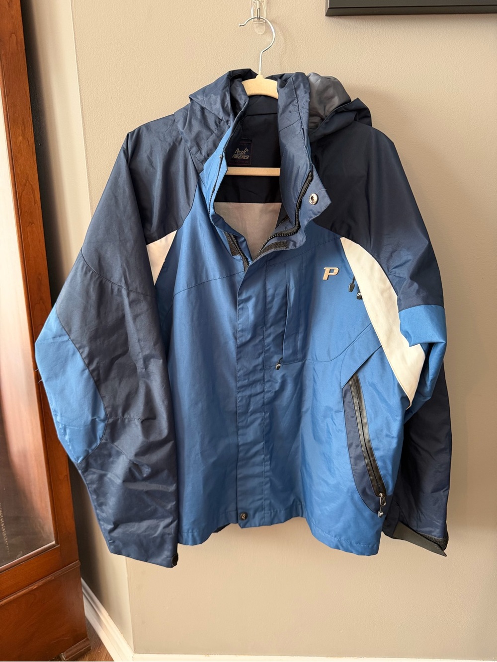 Rare Vintage. Peak Performance Blue and Navy Hooded Weather Jacket. Small